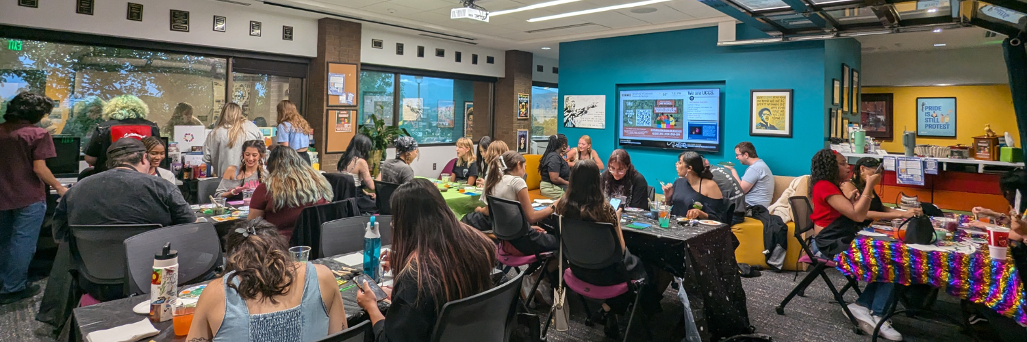 A photo of students participating in the First2Go Paint and Sip in the MOSAIC Lounge.